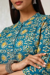 Teal Cotton Blend Abstract Print Kurta